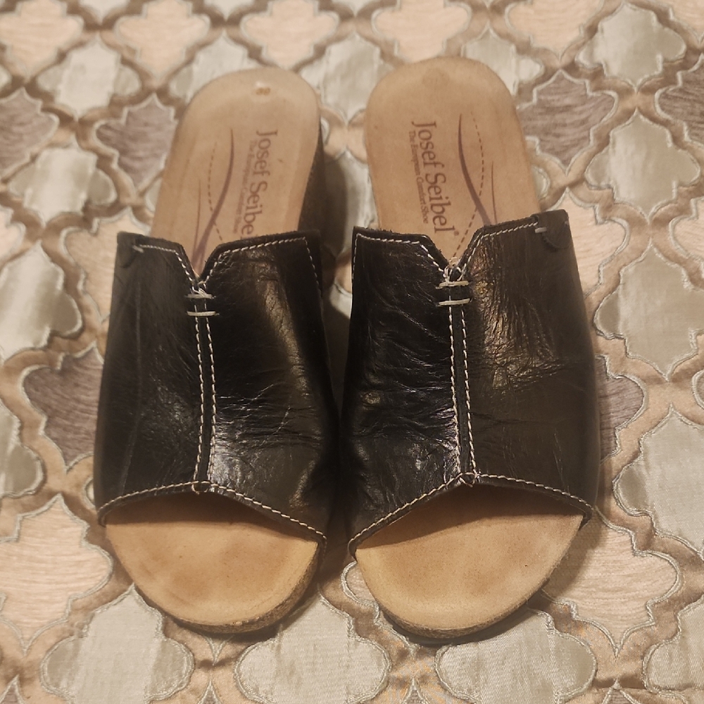 Josef Seibel Black Leather Women's Mules